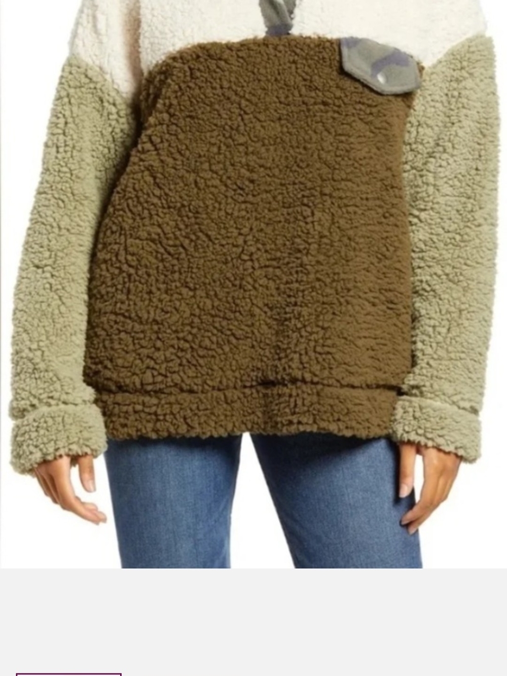 Thread & Supply Olive, Brown & Cream Sherpa Pullover Jacket